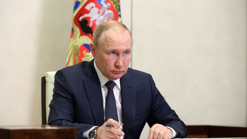 Russian President Vladimir Putin chairs a meeting of the Presidential Council for Strategic Development and National Projects via a video link at the Novo-Ogaryovo state residence, outside Moscow, on July 18, 2022. (Photo by Mikhail Klimentyev / SPUTNIK / AFP) (Photo by MIKHAIL KLIMENTYEV/SPUTNIK/AFP via Getty Images)