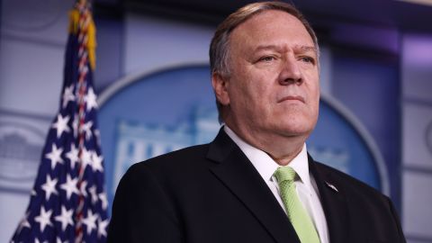 Then-Secretary of State Mike Pompeo participates in a press briefing in the James S. Brady Press Briefing Room of the White House January 10, 2020 in Washington.