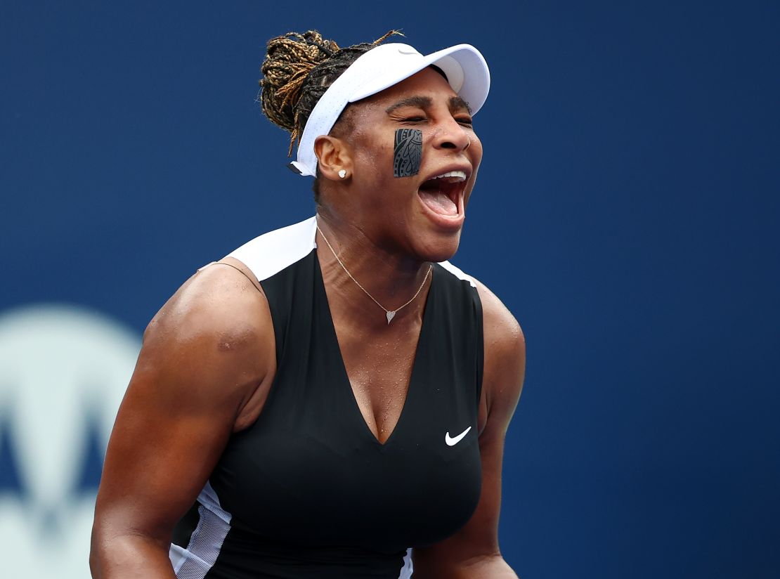 Williams celebrates in her match against Párrizas Díaz -- her first singles win in 430 days.