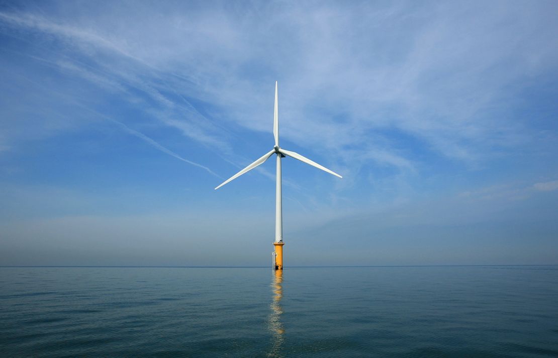 An offshore wind farm off the coast of Liverpool, England.