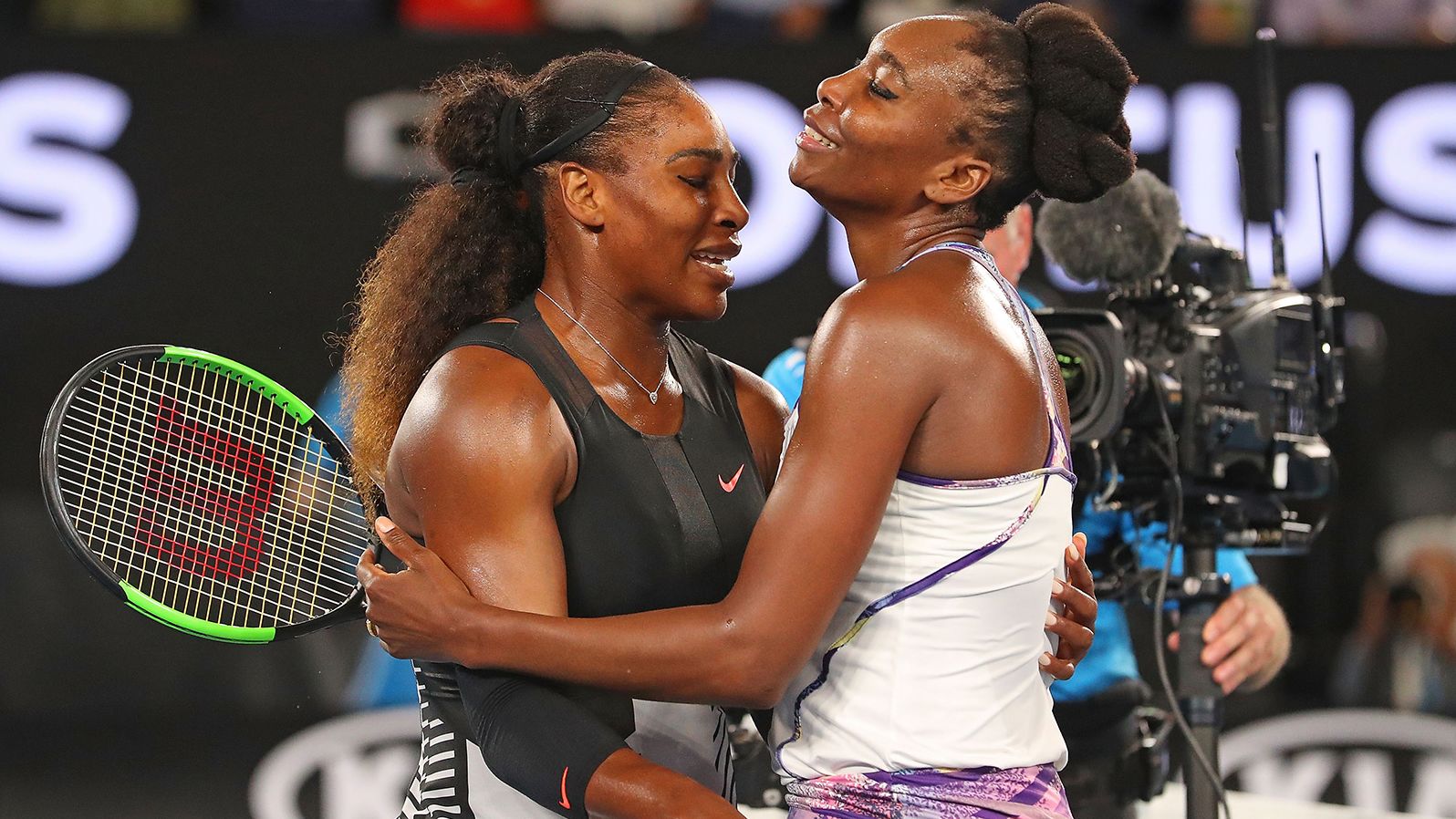 Williams is congratulated by her sister Venus after she defeated her at the Australian Open to win her 23rd grand slam singles title in 2017.