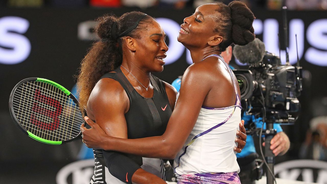 Serena Williams is congratulated by Venus Williams after winning the Women's Singles Final match at the Australian Open on January 28, 2017 in Melbourne, Australia.  