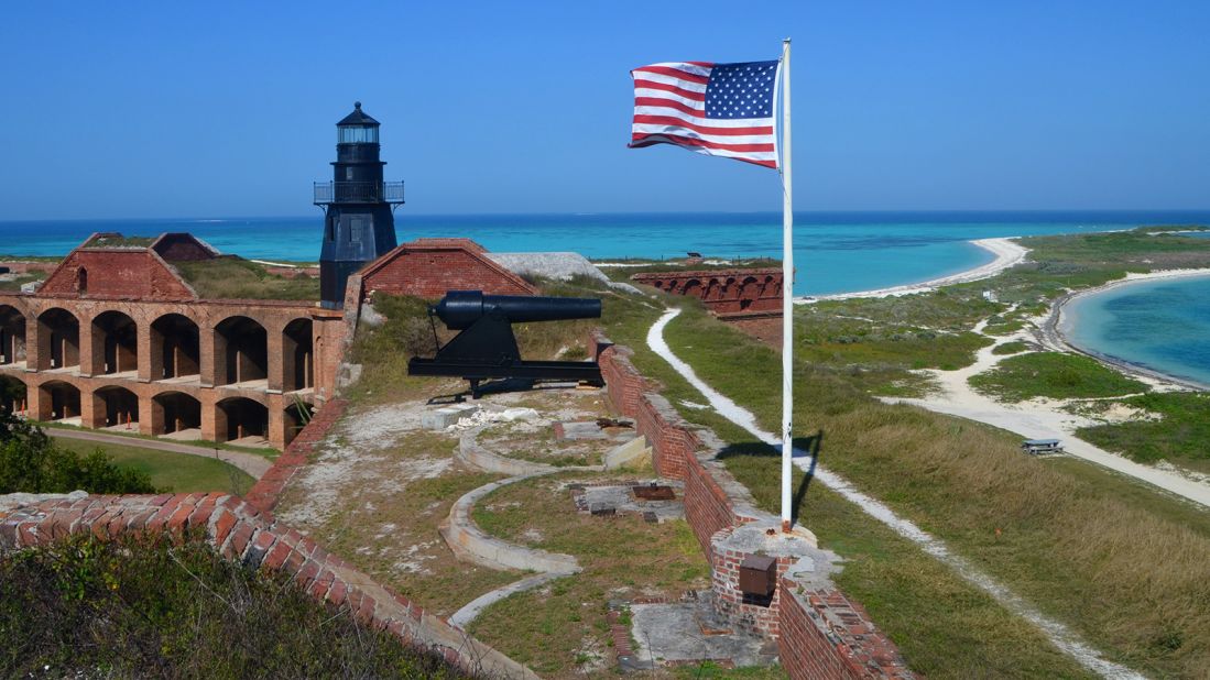 <strong>9. Dry Tortugas National Park, Florida:</strong> About 70 miles (113 km) west of Key West, Dry Tortugas is home to one of the nation's largest 19th-century forts, Fort Jefferson.
