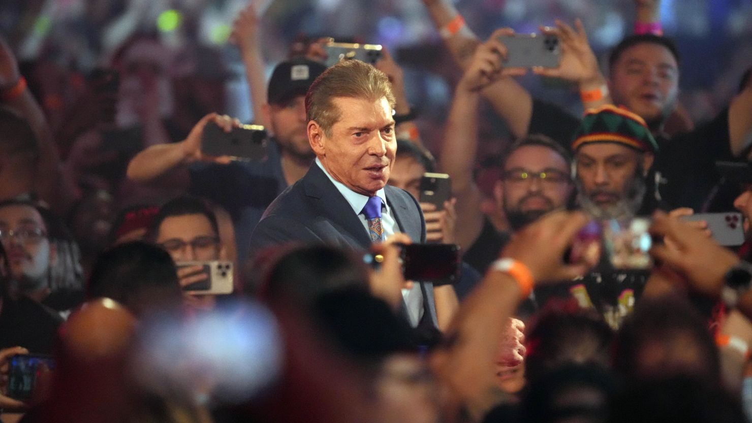 Vince McMahon enters the arena during WrestleMania at AT&T Stadium.
