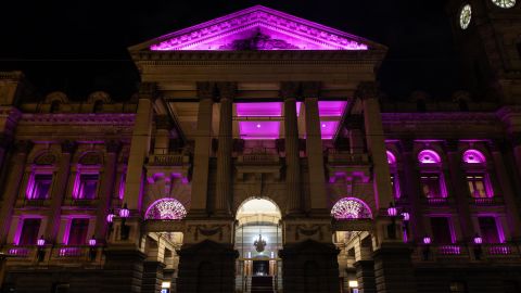 Melbourne Town Hall turned pink on August 9.