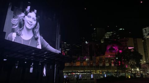 Olivia Newton-John's image as seen on Fed Square, Melbourne.