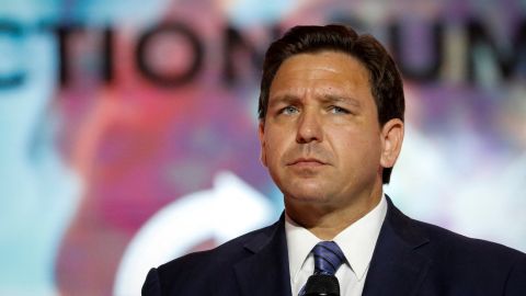 Florida Gov. Ron DeSantis pauses as he speaks on stage at the Turning Point USA's Student Action Summit in Tampa, Florida, on July 22, 2022.