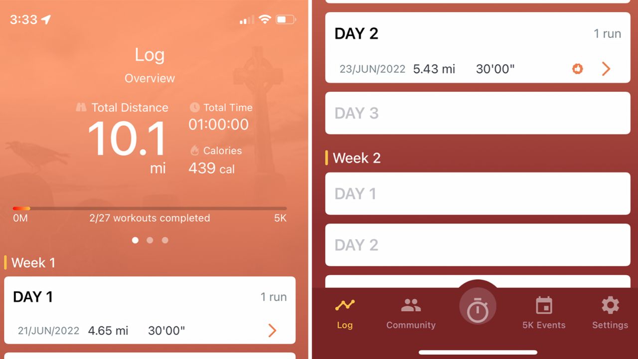 Couch to 5K's Log feature is simple to use — a plus for non-competitive runners.