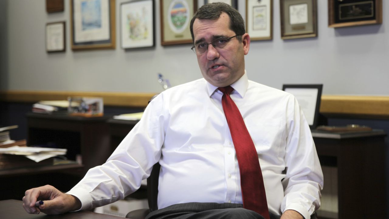 In this photo from Monday, Dec. 6, 2021, Kansas Attorney General Derek Schmidt answers questions during an interview in his office in Topeka, Kan. Schmidt, a Republican running for governor, has issued a legal opinion saying an anti-abortion measure up for a statewide vote would not hinder medical care for women facing life-threatening pregnancies.