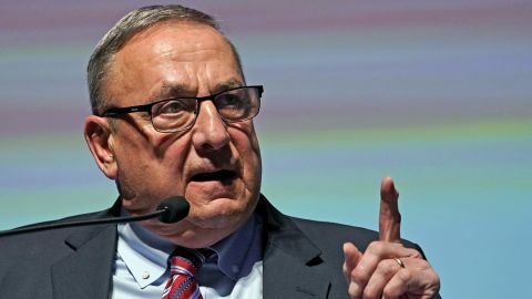 Republican candidate for governor Paul LePage speaks at the Republican state convention April 30, 2022, in Augusta, Maine.