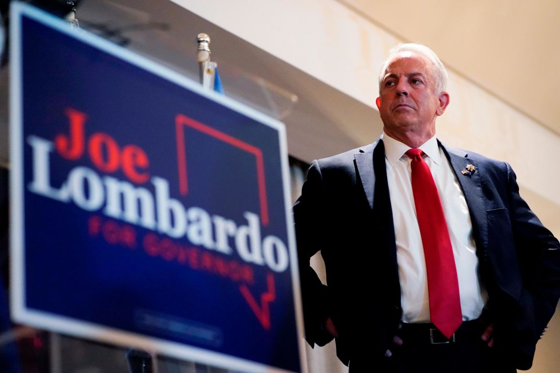 Joe Lombardo, Clark County sheriff and a candidate for the Republican nomination for Nevada governor, stands on stage during a primary-night party, June 14, 2022, in Las Vegas.