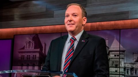 Lee Zeldin appears during New York's Republican gubernatorial debate at the studios of Spectrum News NY1 on June 20, 2022, in New York.