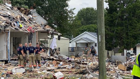 Homes sit in ruins after an explosion in Evansville, Indiana.