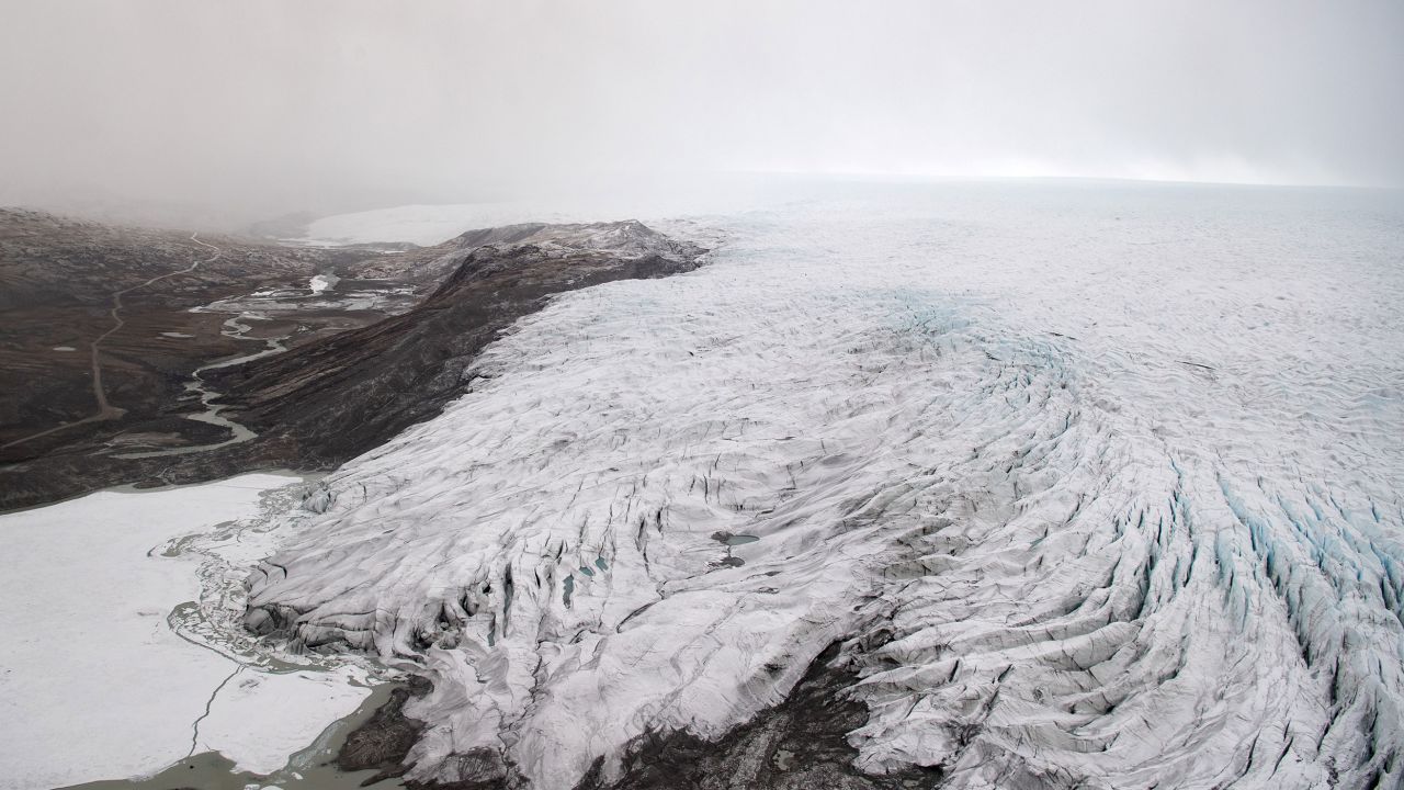 A receding glacier in Greenland near Kangerlussuaq in 2021.