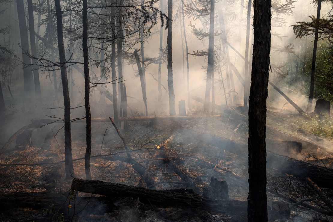 A forest fire outside the village of Byas-Kyue in Siberia in 2021.