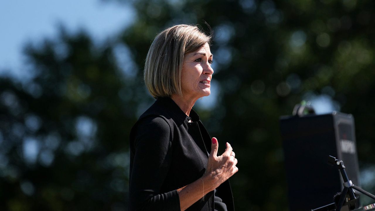 Gov. Kim Reynolds speaks during the Ember Recovery Campus groundbreaking ceremony Tuesday, Aug. 9, 2022, in Cambridge.