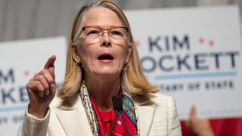 Kim Crockett speaks during the first day of the Minnesota State Republican Convention, May 13, 2022, at the Mayo Civic Center in Rochester, Minn.