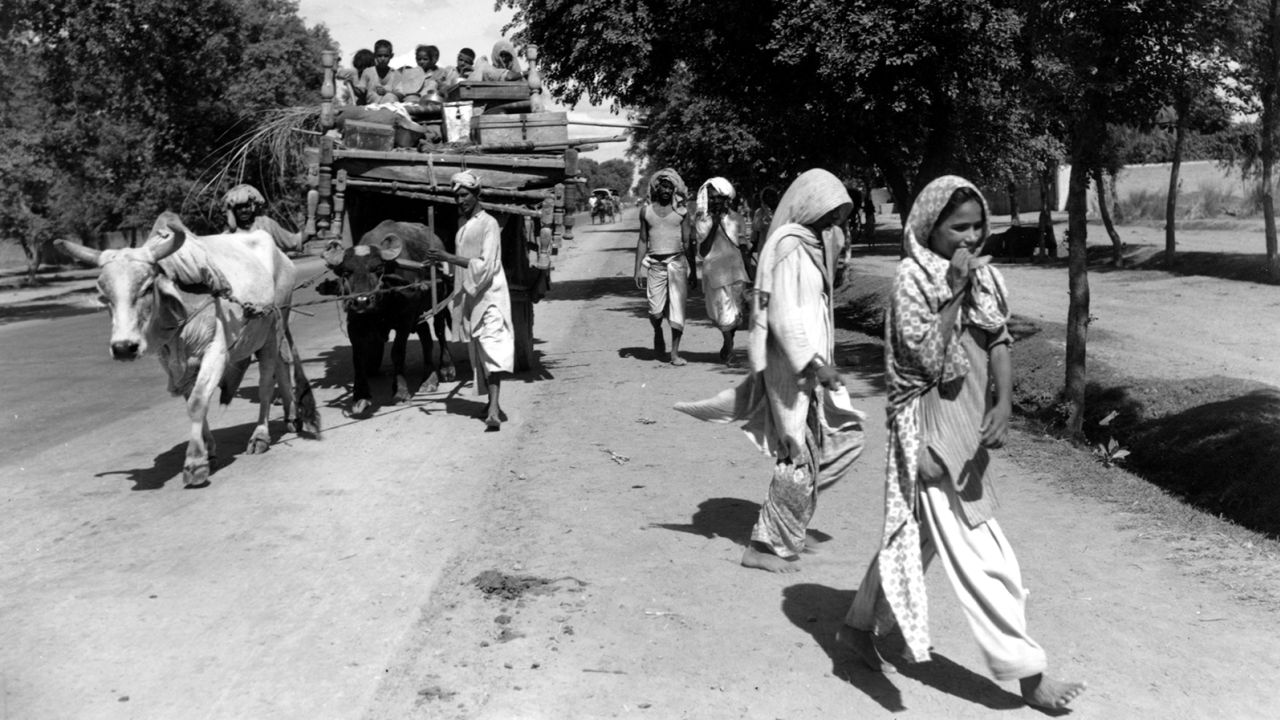 A bullock cart loaded with children and household goods belonging to a Muslim family travels towards Lahore, Pakistan, on August 26, 1947. 