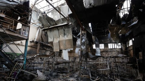 Damage and debris following the shelling at a pre-trial detention center in the course of Ukraine-Russia conflict, in the settlement of Olenivka in the Donetsk Region, Ukraine July 29, 2022.