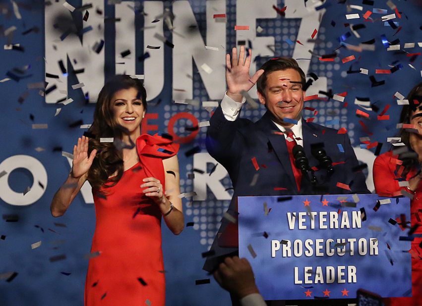 DeSantis and his wife, Casey, celebrate after he won the governor's race in November 2018. DeSantis married Casey in 2010. She was a former newscaster in Jacksonville.