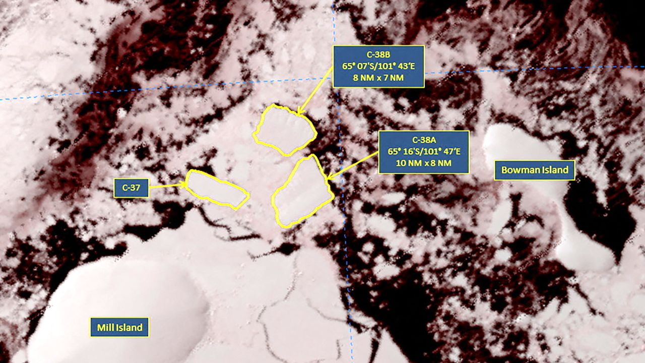 NASA Modis satellite image of an Antarctic ice shelf taken March 21 in this handout image.