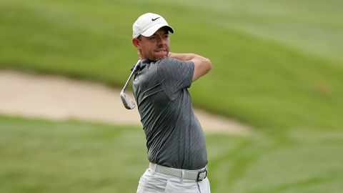 Rory McIlroy plays a shot prior to the FedEx St. Jude Championship at TPC Southwind in Memphis, Tennessee