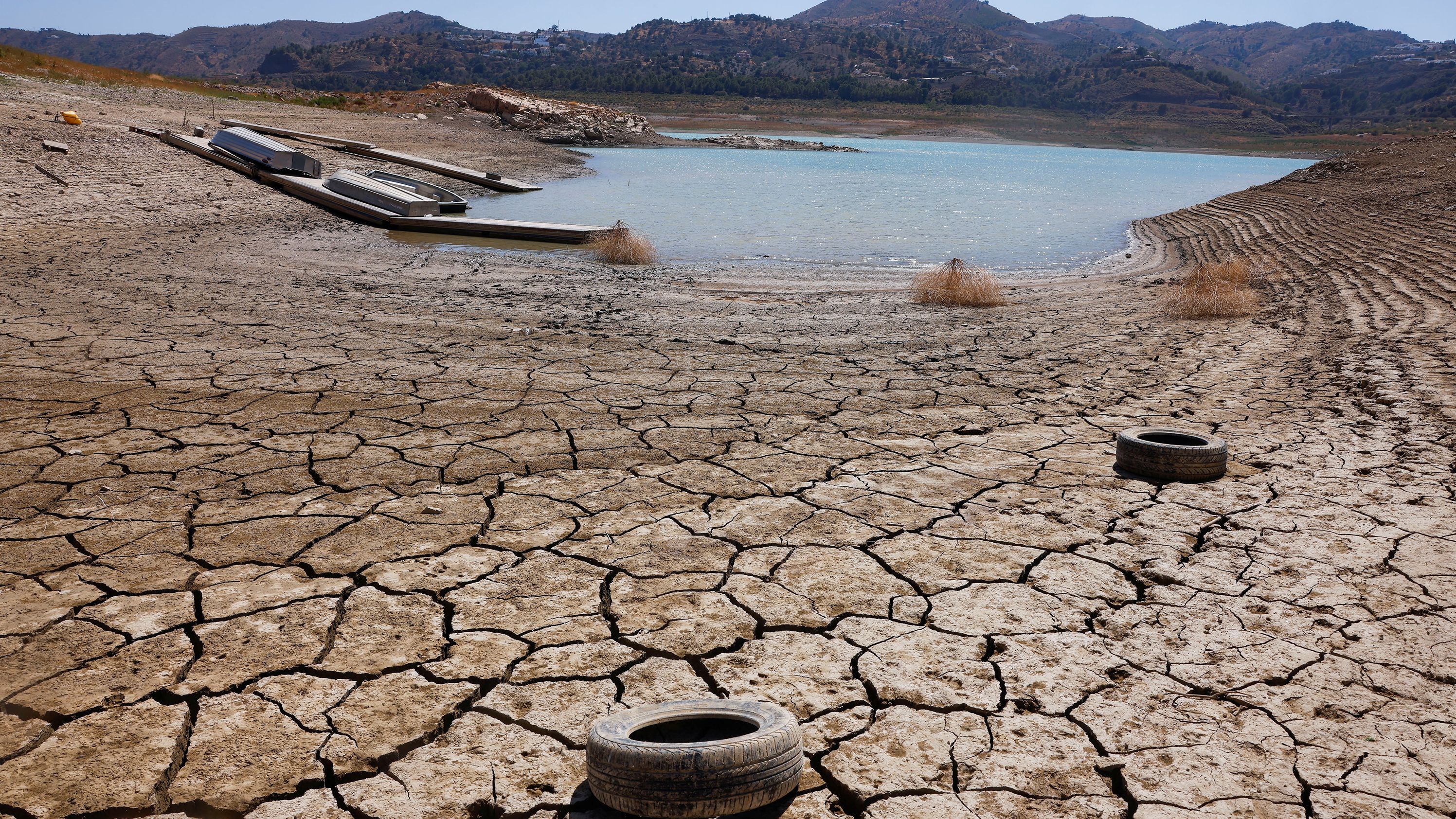 La Vinuela reservoir near Malaga, southern Spain pictured on  August 8.