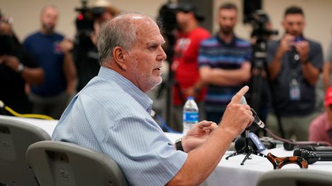 Uvalde Mayor Don McLaughlin speaks to reporters July 17 after the state House panel released its report.