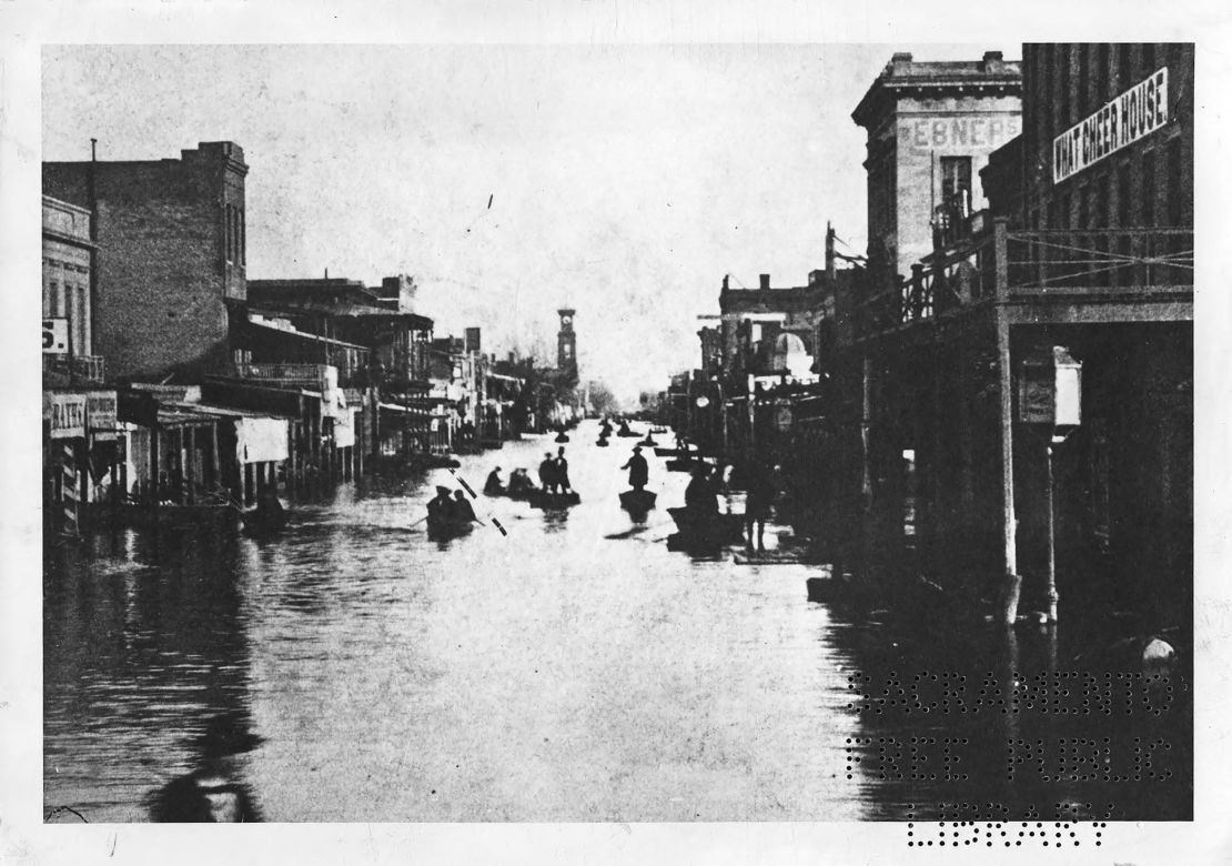 This 1861 photograph shows flooding in Sacramento. 