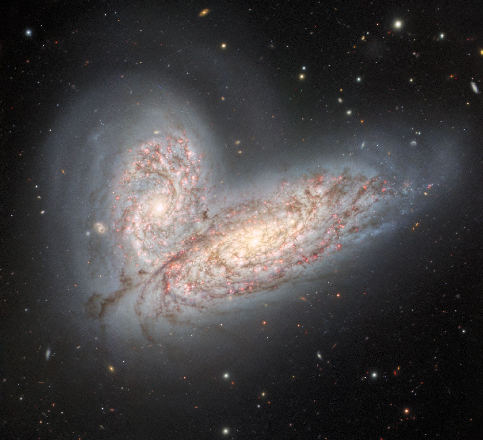 The Gemini North telescope in Hawaii captured this image showing <a href="https://www.cnn.com/2022/08/10/world/colliding-galaxies-gemini-north-image-scn/index.html" target="_blank">two entangled galaxies</a> that will eventually merge into one millions of years from now. It's a preview of the eventual fate of our own Milky Way galaxy.