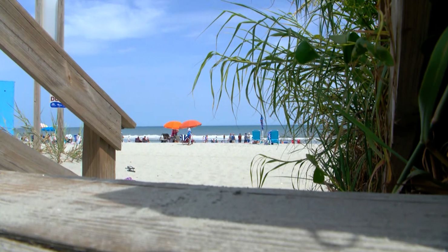 A woman died after being struck by a beach umbrella that tumbled "end over end down the beach," striking her in her torso, according to a report from authorities. 