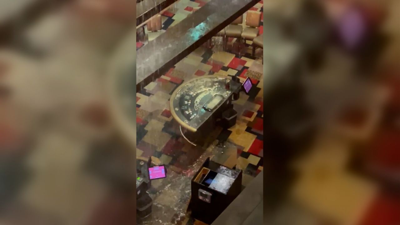 Sean Sable took this video of rain entering Planet Hollywood's casino area during a thunderstorm.