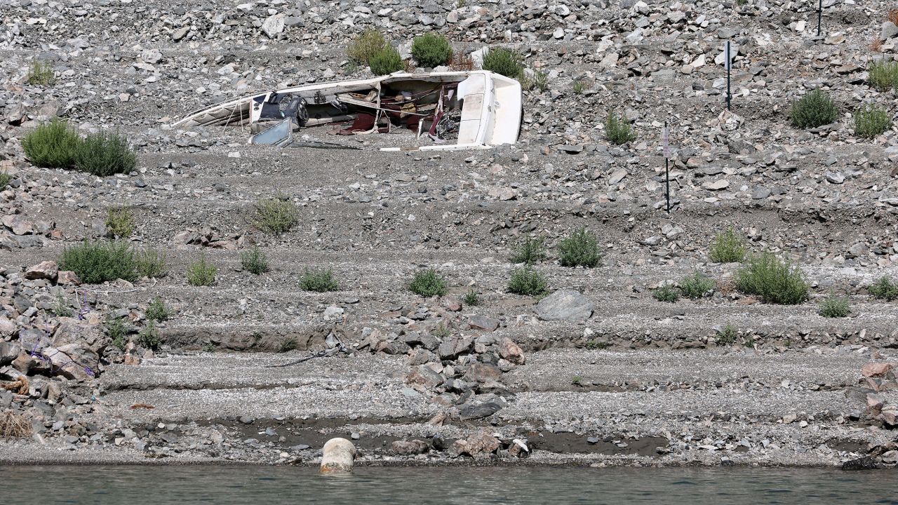 A formerly sunken boat on Saddle Island in Lake Mead.