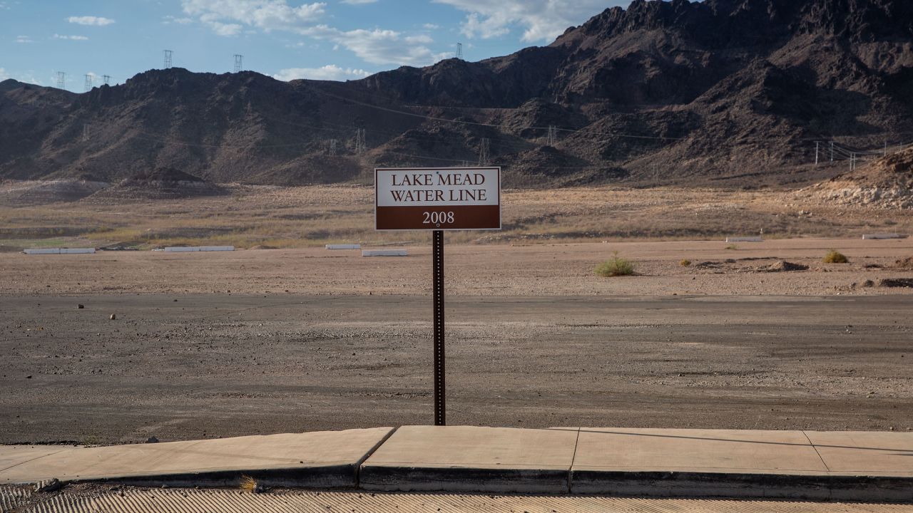 A marker for the Lake Mead water line in 2008. The lake has fallen more than 50 feet since then.