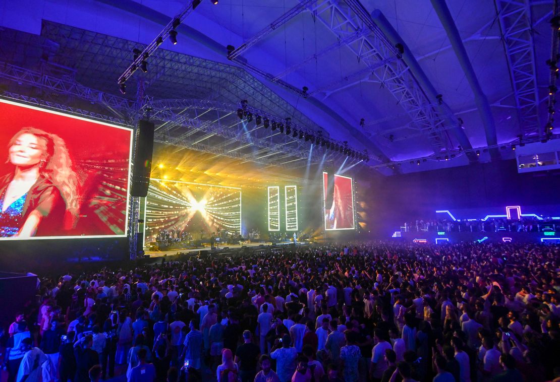 US DJ and producer Marshmello teams up with Lebanese pop star Nancy Ajram on stage in Riyadh on Thursday to perform their single "Sah Sah" as part of the Gamers8 concert series.