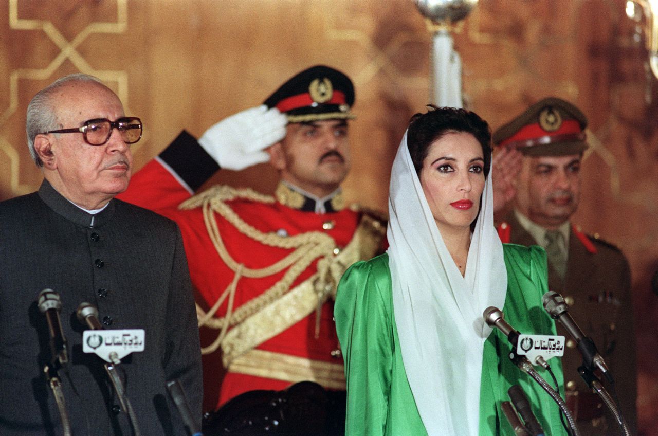 Benazir Bhutto is sworn in as Pakistan's first female Prime Minister in December 1988.