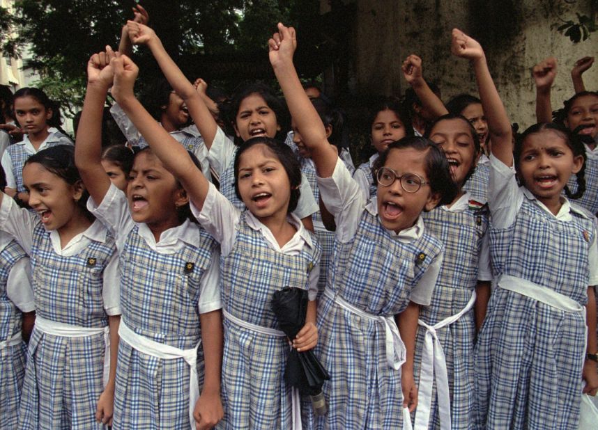 School children in Mumbai celebrate 50 years of India's independence on August 9, 1997. 