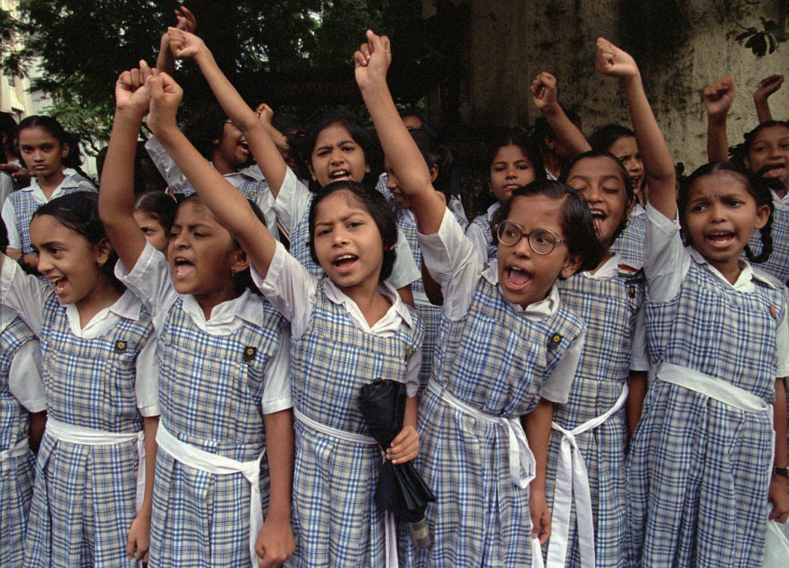 School children in Mumbai celebrate 50 years of India's independence on August 9, 1997.