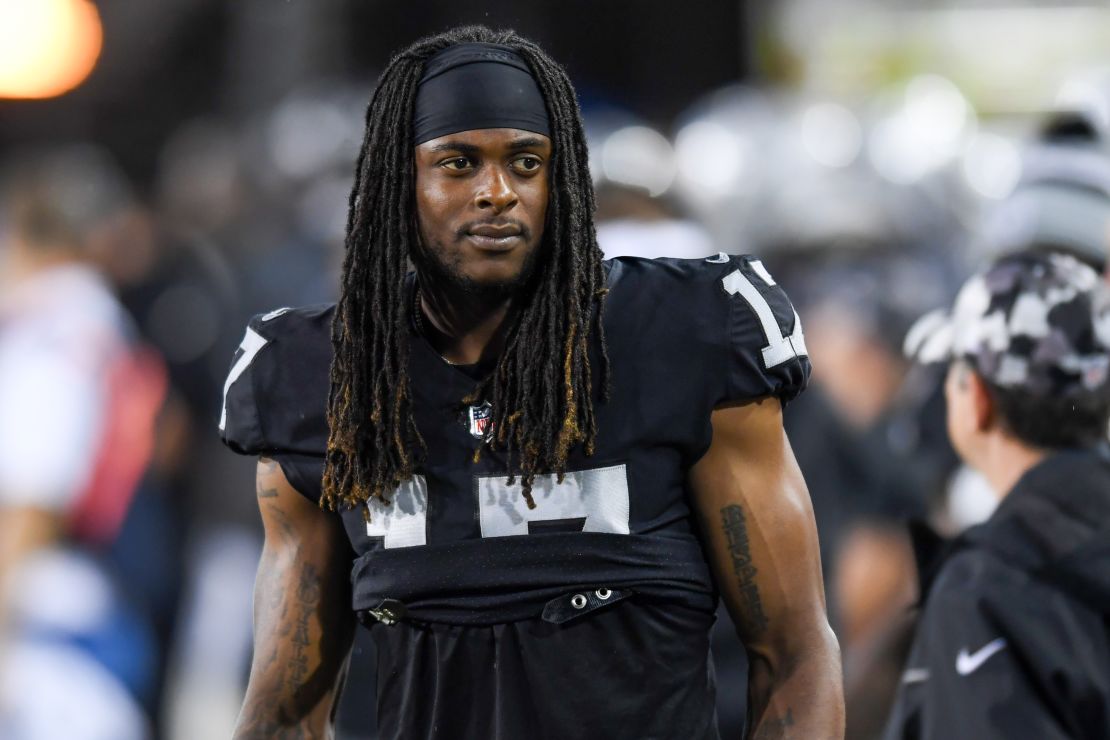 Adams looks on during the first half of the 2022 Pro Hall of Fame Game between the Raiders and the Jacksonville Jaguars.