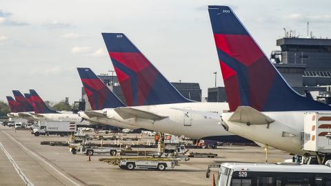 Delta Air Lines aircraft are seen parked at Hartsfield-Jackson International Airport in Atlanta. 