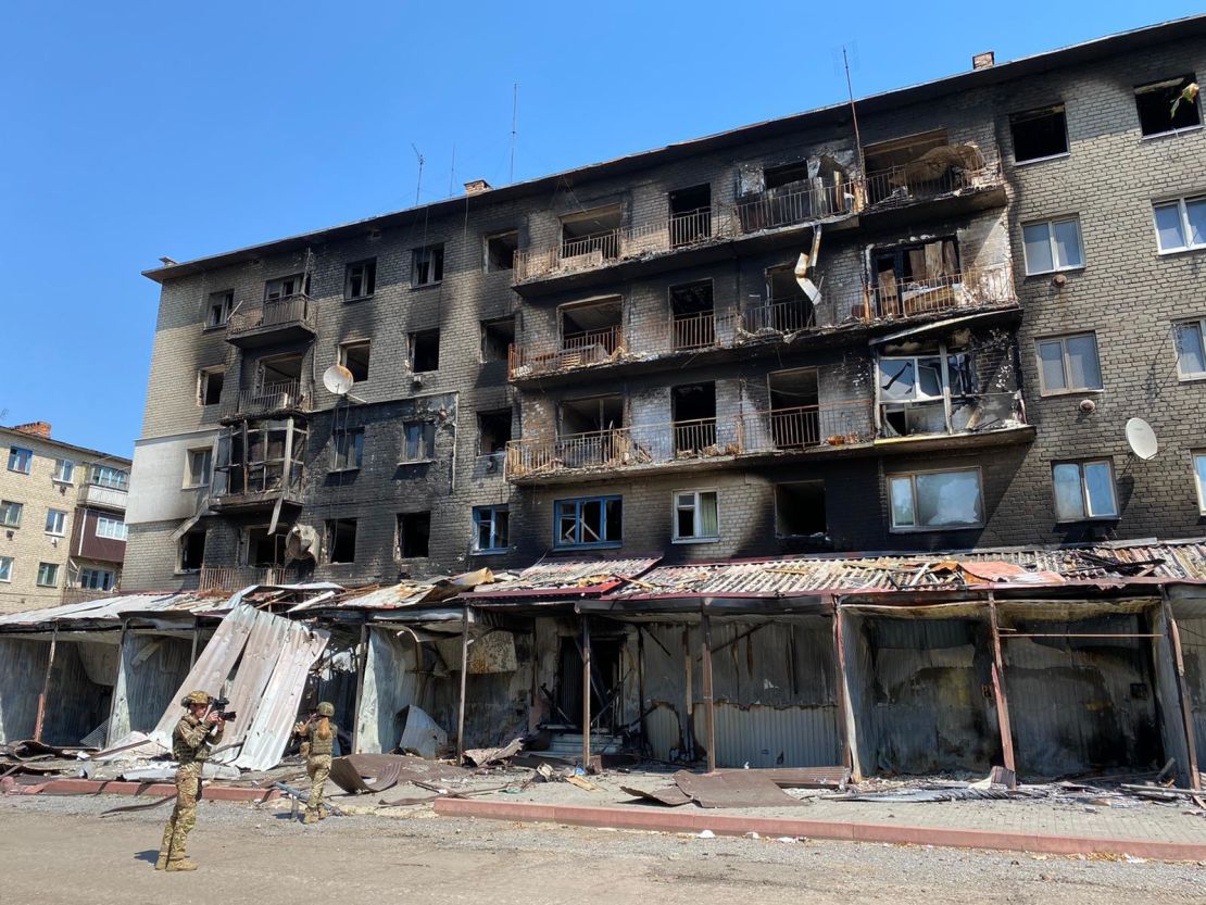 Shelled shops in Siversk, eastern Ukraine.
