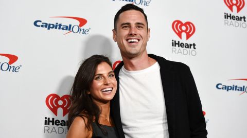 (From left) Jessica Clarke and Ben Higgins attend the 2019 iHeartRadio Music Festival at T-Mobile Arena on September 20, 2019, in Las Vegas.