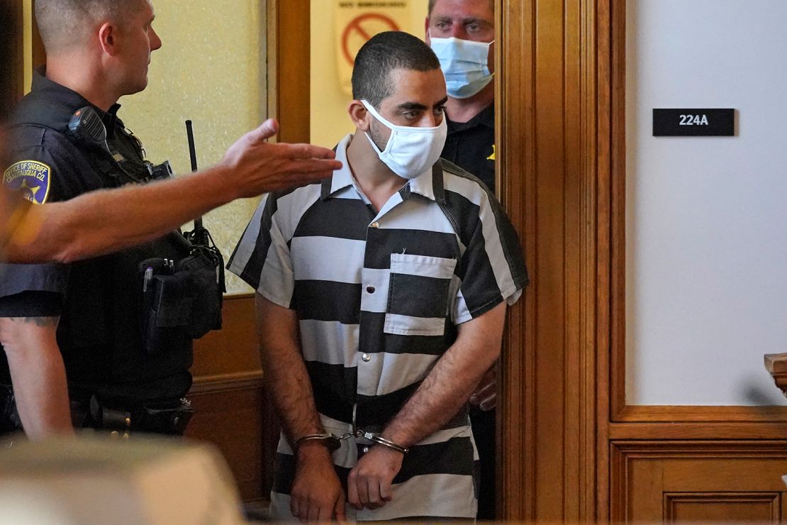 Hadi Matar arrives Saturday for an arraignment in the Chautauqua County Courthouse in New York.