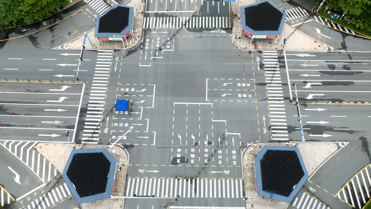 Aerial view of an empty street as Sanya imposes city-wide static control to curb new COVID-19 outbreak on August 12, 2022 in Sanya, Hainan Province of China.