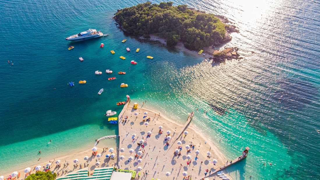 <strong>Coastal Albania: </strong>An aerial view of a beautiful white sand beach in Ksamil, Albania, shows exactly what's drawing more Europeans to this under-the-radar coastline.