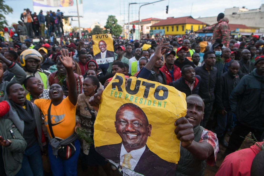 Supporters of William Ruto, Kenya's President elect, celebrate in Eldoret on August 15, 2022.