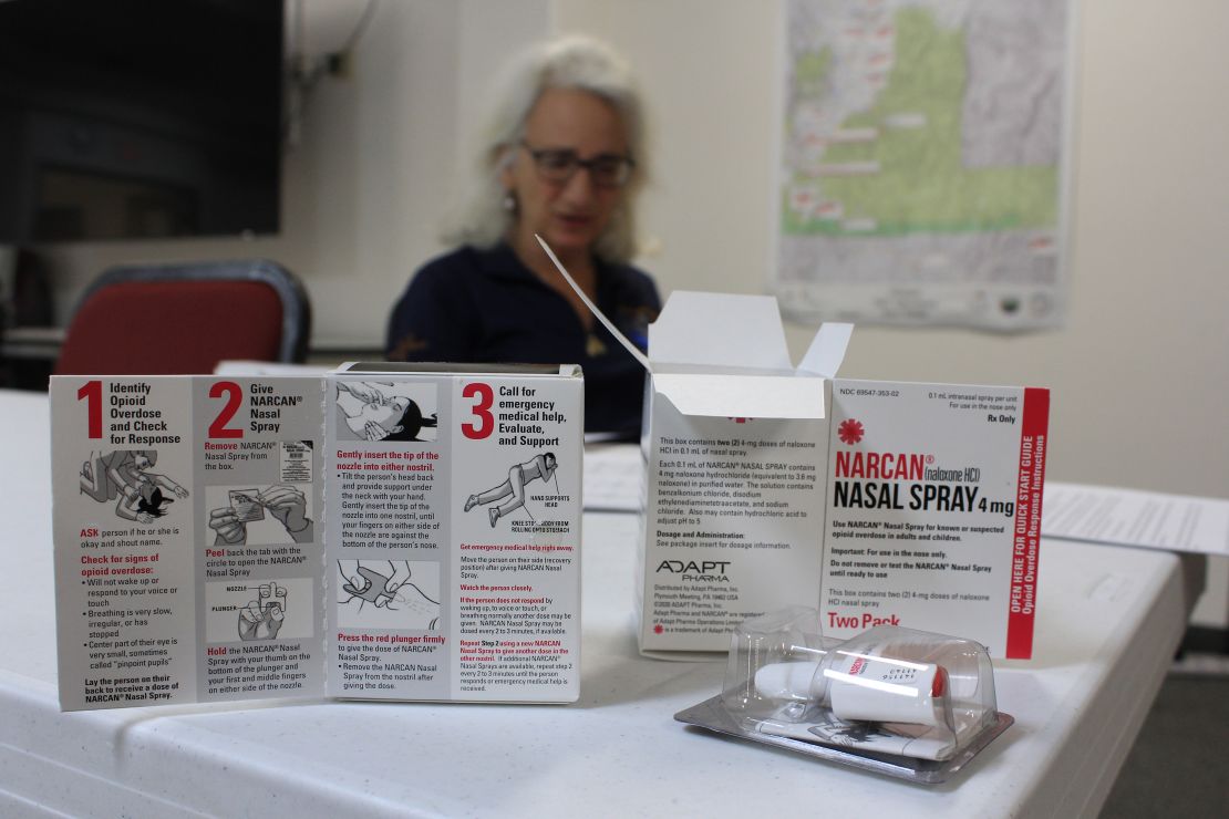 Dr. Laurel Desnick, public health officer for the Park City-County Health Department in Montana, prepares to deliver boxes of Narcan to local hotels. The free distribution of Narcan, the brand name of the drug naloxone, which can reverse opioid overdoses, is one public health strategy borne out of the covid-19 pandemic.