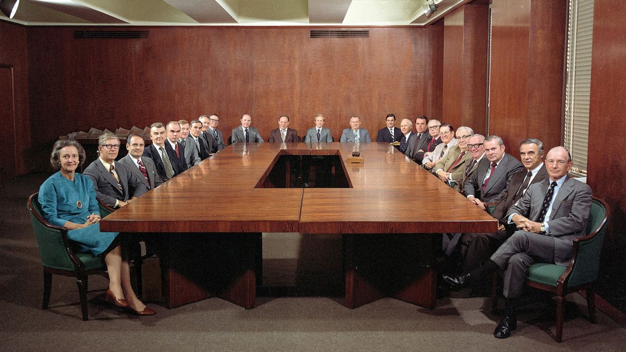 Mandatory Credit: Photo by AP/Shutterstock (6599993a)
GRAHAM This is a 1975 photo of Katharine Graham, first woman elected to the Associated Press' board of directors, who is seated at left during a board meeting in New York City
KATHARINE GRAHAM, NEW YORK, USA