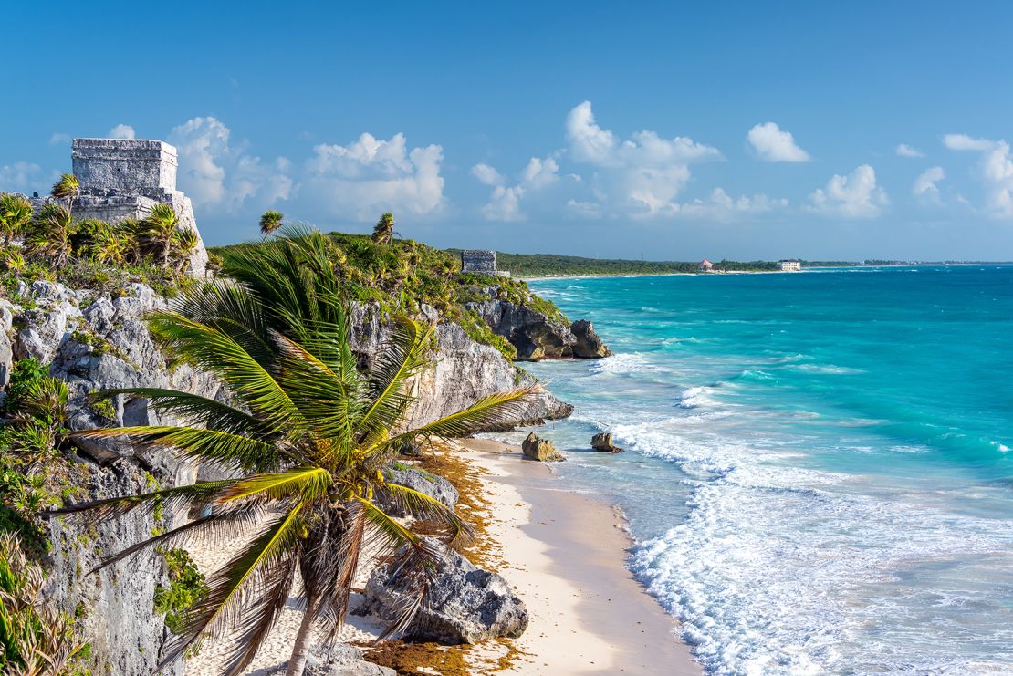 The ruins of Tulum, Mexico, overlook the Caribbean Sea in Mexico, which is still at Level 3.
