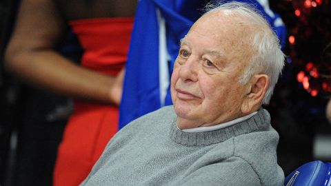 Former basketball coach Pete Carril looks on during a college basketball game between the Boston University Terriors and the American Eagles on January 22, 2014 at the Bender Arena in Washington, DC.